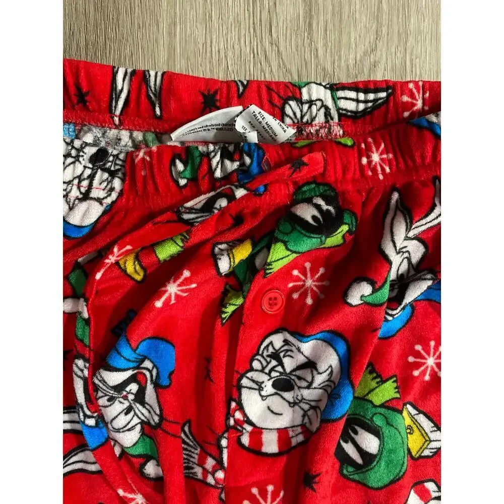 Looney Tunes Christmas Pajama Pants, Youth Medium, red with Bugs Bunny, Daffy